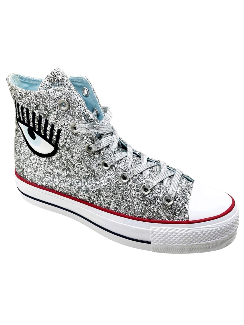 {Chiara Ferragni X Chuck Taylor} Lift Ox Silver Glitter Hi-Top Sneakers